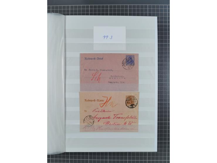 1916/23, interessante Sammlung “Rohrpost” mit fast Briefen, Karten und Ganzsachen. Dabei u.a. Mi.-Nr. 89IIx EF auf Karte nach