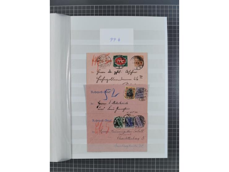 1916/23, interessante Sammlung “Rohrpost” mit fast Briefen, Karten und Ganzsachen. Dabei u.a. Mi.-Nr. 89IIx EF auf Karte nach