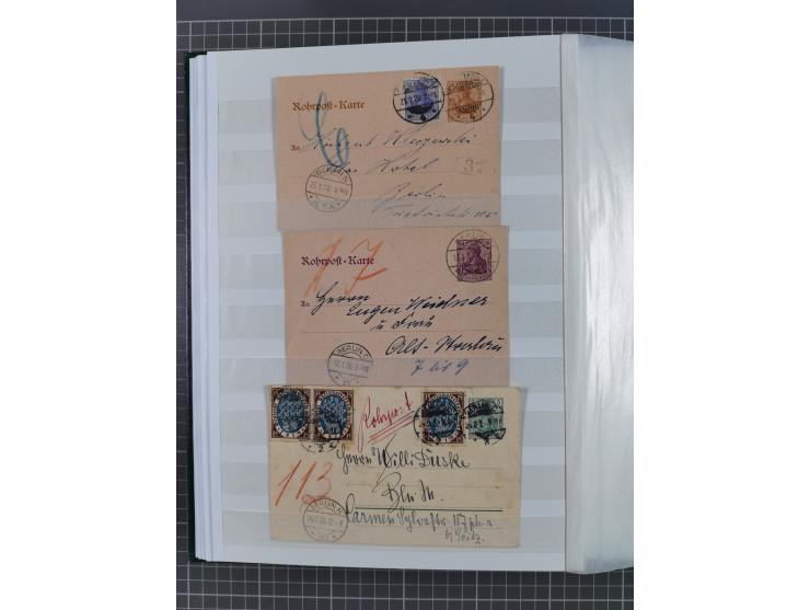 1916/23, interessante Sammlung “Rohrpost” mit fast Briefen, Karten und Ganzsachen. Dabei u.a. Mi.-Nr. 89IIx EF auf Karte nach