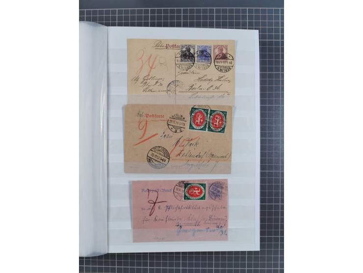 1916/23, interessante Sammlung “Rohrpost” mit fast Briefen, Karten und Ganzsachen. Dabei u.a. Mi.-Nr. 89IIx EF auf Karte nach