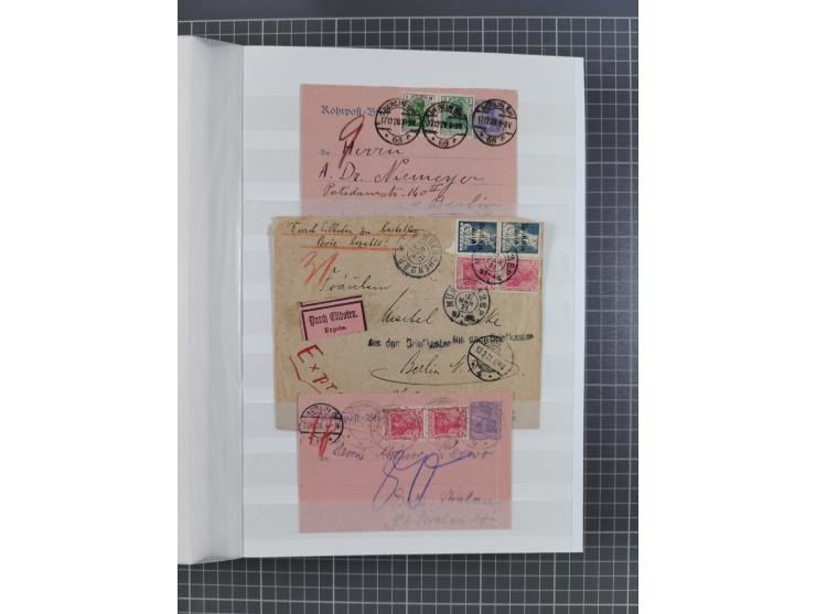 1916/23, interessante Sammlung “Rohrpost” mit fast Briefen, Karten und Ganzsachen. Dabei u.a. Mi.-Nr. 89IIx EF auf Karte nach