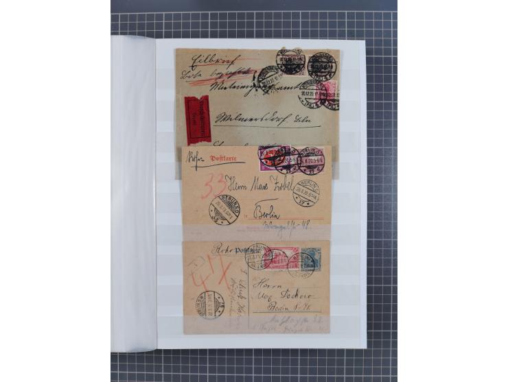 1916/23, interessante Sammlung “Rohrpost” mit fast Briefen, Karten und Ganzsachen. Dabei u.a. Mi.-Nr. 89IIx EF auf Karte nach