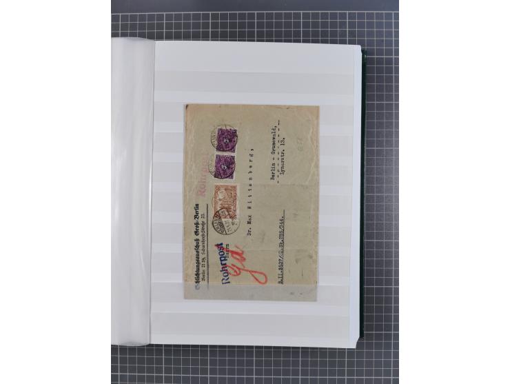 1916/23, interessante Sammlung “Rohrpost” mit fast Briefen, Karten und Ganzsachen. Dabei u.a. Mi.-Nr. 89IIx EF auf Karte nach