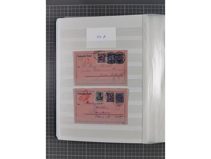 1916/23, interessante Sammlung “Rohrpost” mit fast Briefen, Karten und Ganzsachen. Dabei u.a. Mi.-Nr. 89IIx EF auf Karte nach