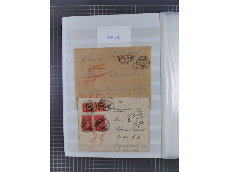 1916/23, interessante Sammlung “Rohrpost” mit fast Briefen, Karten und Ganzsachen. Dabei u.a. Mi.-Nr. 89IIx EF auf Karte nach