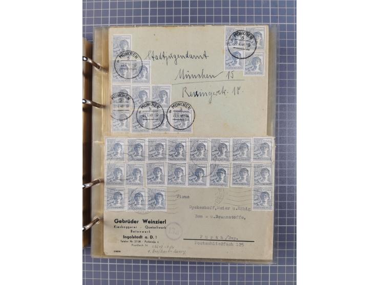 1903/80, &nbsp;Album mit 128 Mehrfachfrankaturen mit mindestens vier Marken, meistens aber mit mehr Marken (48 St. Ausland) d