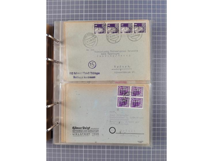 1903/80, &nbsp;Album mit 128 Mehrfachfrankaturen mit mindestens vier Marken, meistens aber mit mehr Marken (48 St. Ausland) d