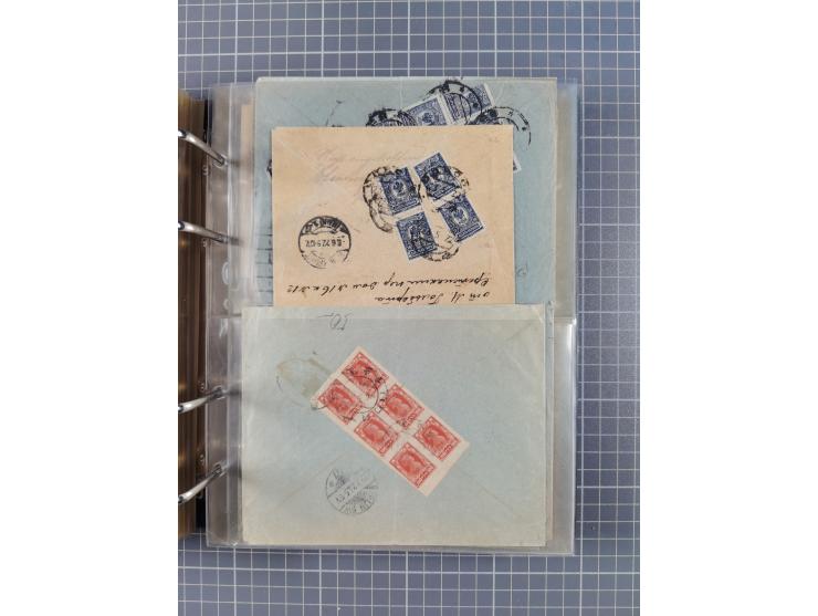 1903/80, &nbsp;Album mit 128 Mehrfachfrankaturen mit mindestens vier Marken, meistens aber mit mehr Marken (48 St. Ausland) d