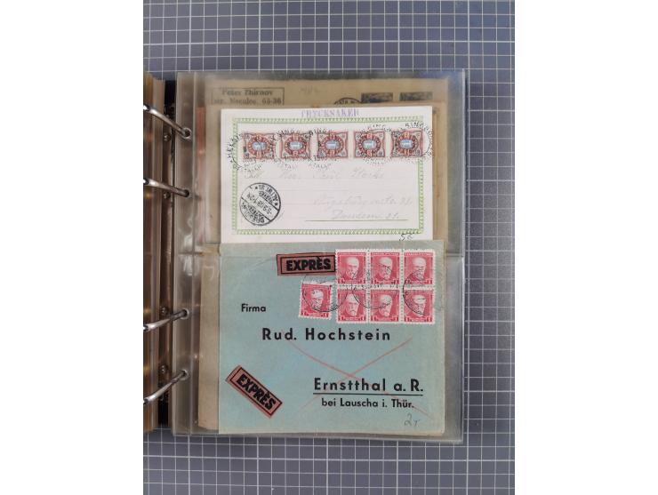 1903/80, &nbsp;Album mit 128 Mehrfachfrankaturen mit mindestens vier Marken, meistens aber mit mehr Marken (48 St. Ausland) d