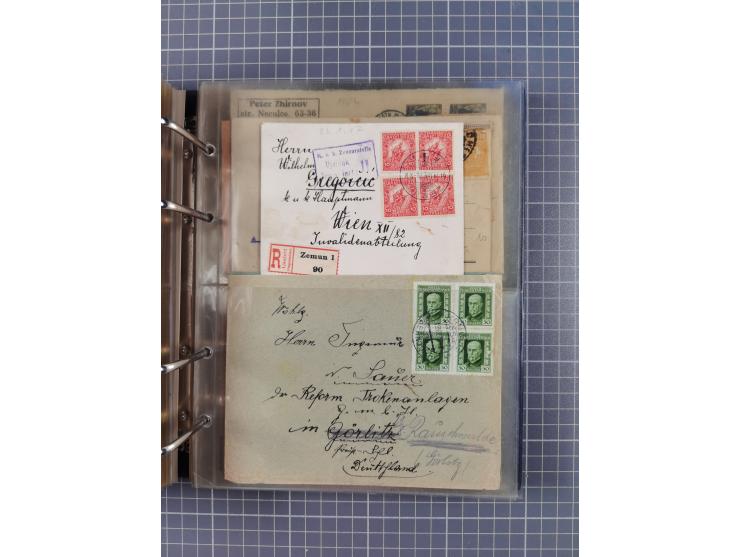 1903/80, &nbsp;Album mit 128 Mehrfachfrankaturen mit mindestens vier Marken, meistens aber mit mehr Marken (48 St. Ausland) d