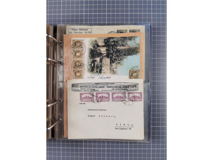 1903/80, &nbsp;Album mit 128 Mehrfachfrankaturen mit mindestens vier Marken, meistens aber mit mehr Marken (48 St. Ausland) d