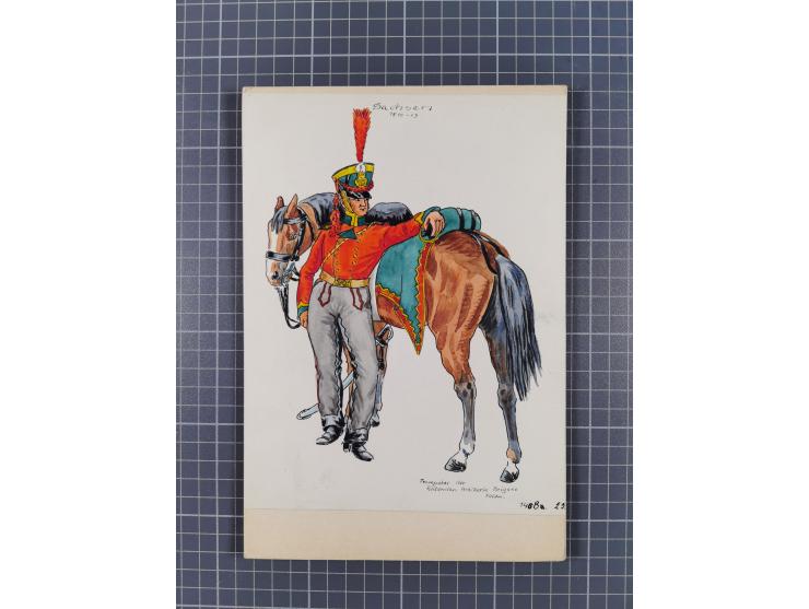 1820/90(ca.), 19. Jahrhundert, 47 Lithografien und Tuschzeichnungen von Militärs und Uniformen, dabei Preußische, Sächsische 