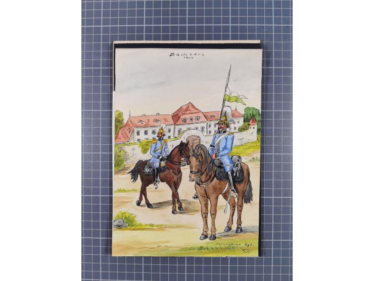 1820/90(ca.), 19. Jahrhundert, 47 Lithografien und Tuschzeichnungen von Militärs und Uniformen, dabei Preußische, Sächsische 