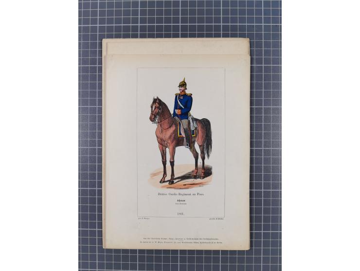 1820/90(ca.), 19. Jahrhundert, 47 Lithografien und Tuschzeichnungen von Militärs und Uniformen, dabei Preußische, Sächsische 