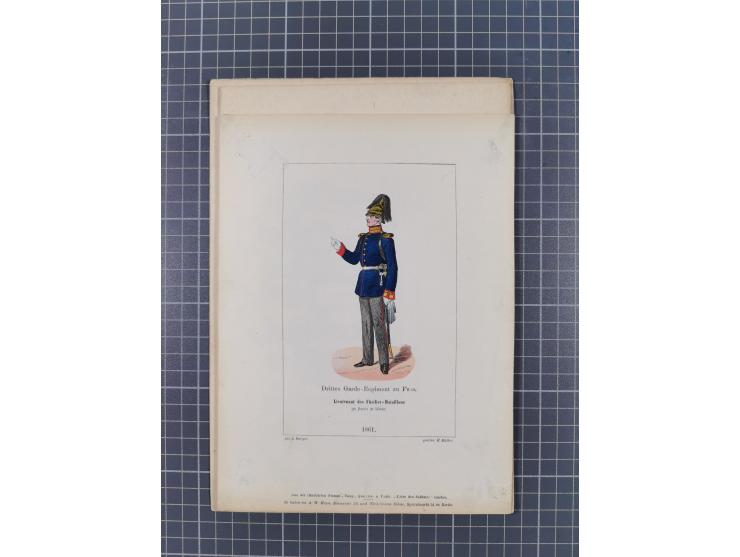 1820/90(ca.), 19. Jahrhundert, 47 Lithografien und Tuschzeichnungen von Militärs und Uniformen, dabei Preußische, Sächsische 