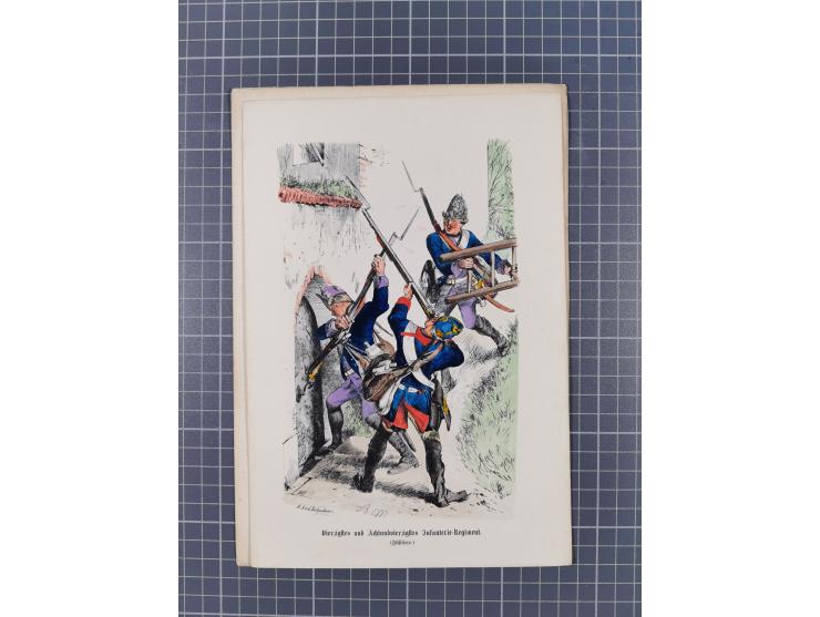 1820/90(ca.), 19. Jahrhundert, 47 Lithografien und Tuschzeichnungen von Militärs und Uniformen, dabei Preußische, Sächsische 