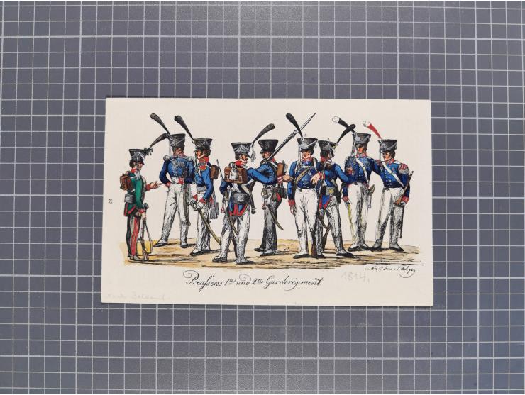 1820/90(ca.), 19. Jahrhundert, 47 Lithografien und Tuschzeichnungen von Militärs und Uniformen, dabei Preußische, Sächsische 