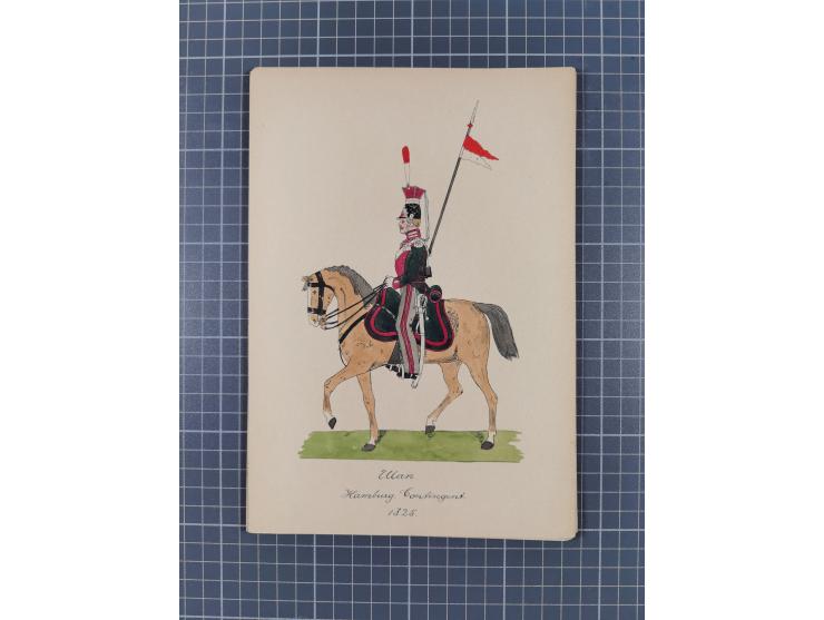 1820/90(ca.), 19. Jahrhundert, 47 Lithografien und Tuschzeichnungen von Militärs und Uniformen, dabei Preußische, Sächsische 