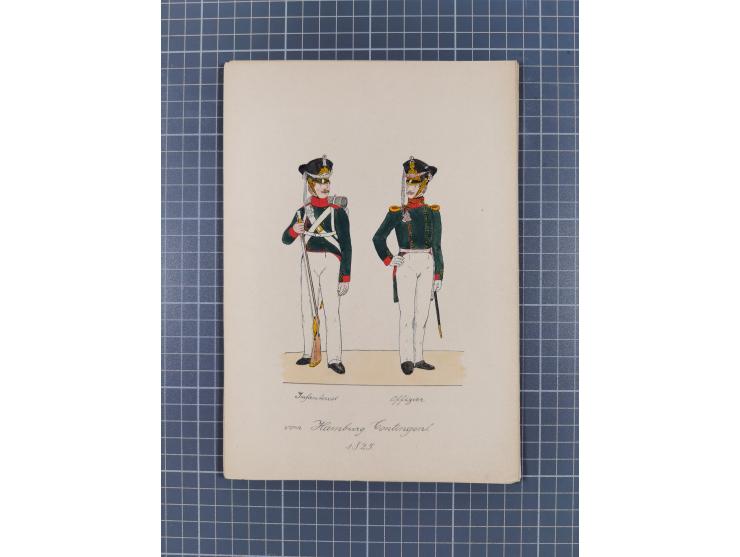 1820/90(ca.), 19. Jahrhundert, 47 Lithografien und Tuschzeichnungen von Militärs und Uniformen, dabei Preußische, Sächsische 