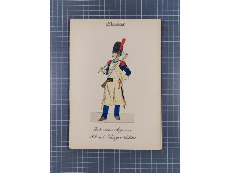 1820/90(ca.), 19. Jahrhundert, 47 Lithografien und Tuschzeichnungen von Militärs und Uniformen, dabei Preußische, Sächsische 