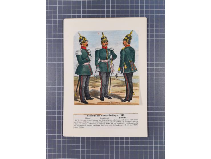 1820/90(ca.), 19. Jahrhundert, 47 Lithografien und Tuschzeichnungen von Militärs und Uniformen, dabei Preußische, Sächsische 