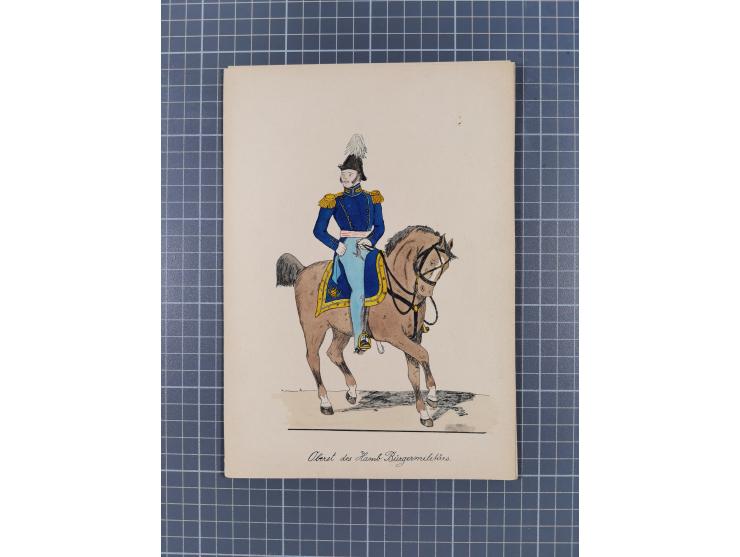 1820/90(ca.), 19. Jahrhundert, 47 Lithografien und Tuschzeichnungen von Militärs und Uniformen, dabei Preußische, Sächsische 