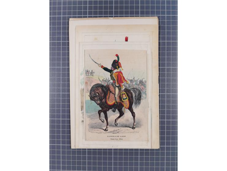 1820/90(ca.), 19. Jahrhundert, 47 Lithografien und Tuschzeichnungen von Militärs und Uniformen, dabei Preußische, Sächsische 