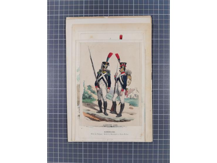 1820/90(ca.), 19. Jahrhundert, 47 Lithografien und Tuschzeichnungen von Militärs und Uniformen, dabei Preußische, Sächsische 