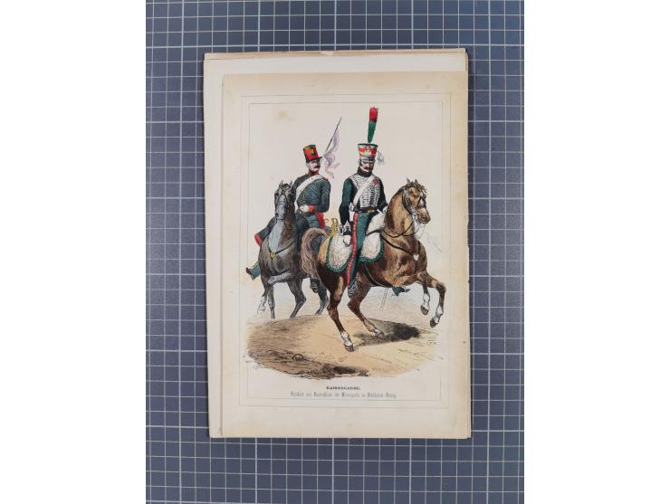 1820/90(ca.), 19. Jahrhundert, 47 Lithografien und Tuschzeichnungen von Militärs und Uniformen, dabei Preußische, Sächsische 