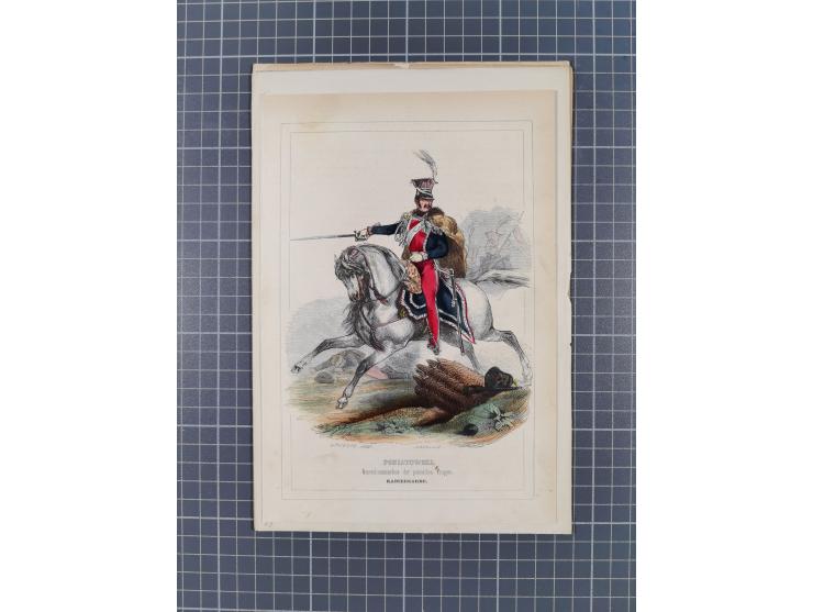 1820/90(ca.), 19. Jahrhundert, 47 Lithografien und Tuschzeichnungen von Militärs und Uniformen, dabei Preußische, Sächsische 