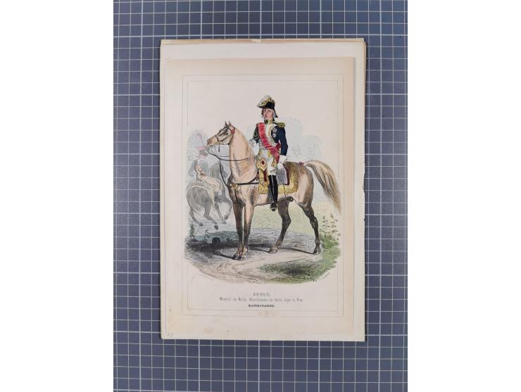 1820/90(ca.), 19. Jahrhundert, 47 Lithografien und Tuschzeichnungen von Militärs und Uniformen, dabei Preußische, Sächsische 