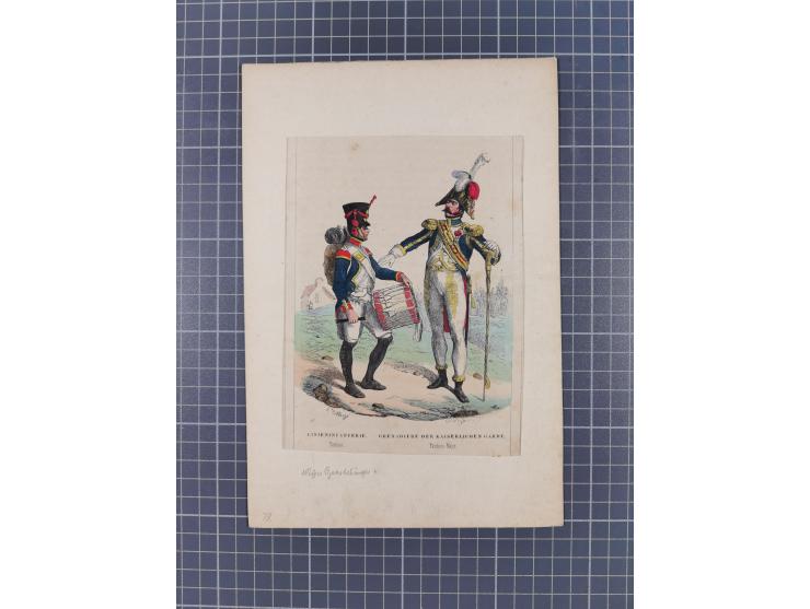 1820/90(ca.), 19. Jahrhundert, 47 Lithografien und Tuschzeichnungen von Militärs und Uniformen, dabei Preußische, Sächsische 
