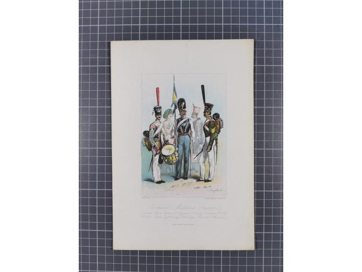 1820/90(ca.), 19. Jahrhundert, 47 Lithografien und Tuschzeichnungen von Militärs und Uniformen, dabei Preußische, Sächsische 