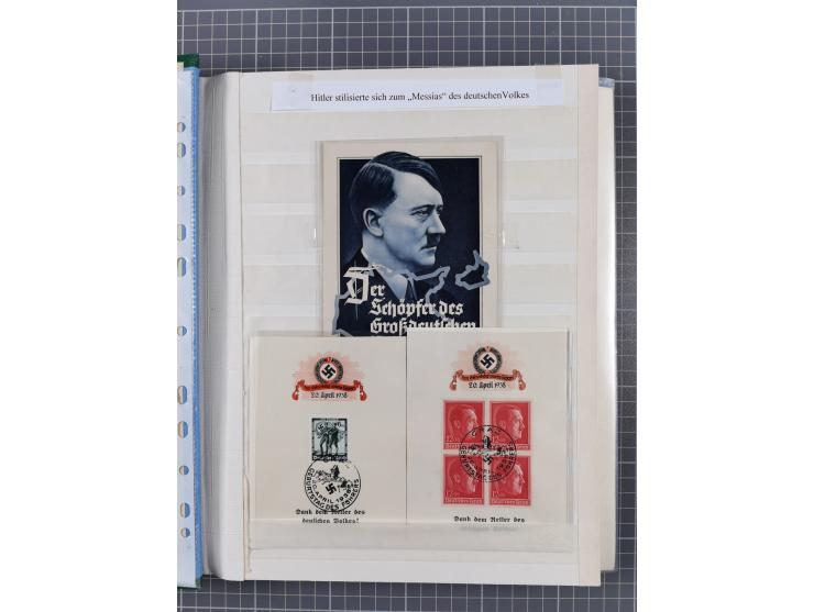 1933/45, Propaganda, 2 Alben mit 310 Belegen, alle zum Thema: A. Hitler, das Gesicht des Hauptkriegsverbrechers-verantwortlic
