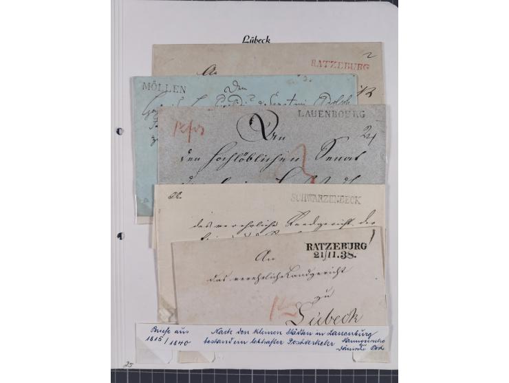 1734/1872, Norddeutsche Staaten, rund 30 Belege, dabei diverse Stempel, Auslandspost, kleiner "DE HAMBURG", etc.