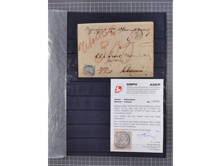 1842/1975, reichhaltige Sammlung mit etwas über 110 Briefen, dabei u.a. Mi.-Nr. 7II (oben angeschnitten) auf Forwarded-Brief 