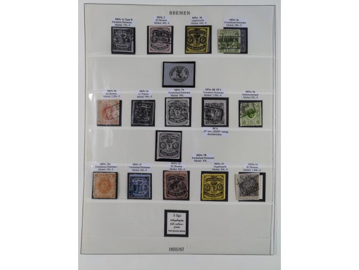1855/66, meist gestempelte Sammlung und zwei Briefe, dabei u.a. Mi.-Nr. 1x und 8B PF I gestempelt, 2 Fotoatteste und 2 Fotobe