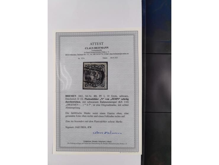 1855/66, meist gestempelte Sammlung und zwei Briefe, dabei u.a. Mi.-Nr. 1x und 8B PF I gestempelt, 2 Fotoatteste und 2 Fotobe