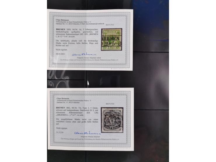 1855/66, meist gestempelte Sammlung und zwei Briefe, dabei u.a. Mi.-Nr. 1x und 8B PF I gestempelt, 2 Fotoatteste und 2 Fotobe