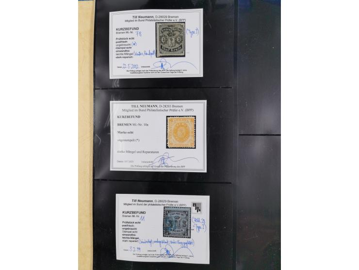 1855/66, meist gestempelte Sammlung und zwei Briefe, dabei u.a. Mi.-Nr. 1x und 8B PF I gestempelt, 2 Fotoatteste und 2 Fotobe