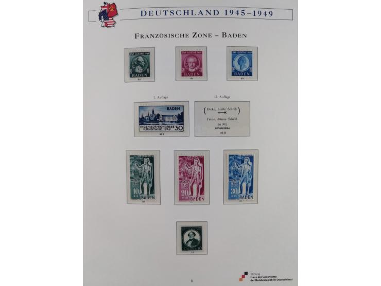 1945/53, ungebrauchte und postfrische Sammlung Zonen mit besseren und kpl. Ausgaben. Dabei u.a. Frz. Zone in den Hauptnummern