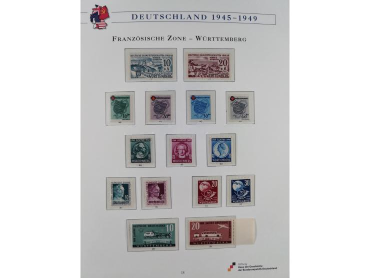 1945/53, ungebrauchte und postfrische Sammlung Zonen mit besseren und kpl. Ausgaben. Dabei u.a. Frz. Zone in den Hauptnummern