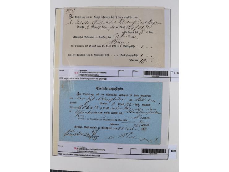 1850/66, reichhaltige gestempelte Sammlung und 26 Briefe und Posteinlieferungsscheine, dabei Mi.-Nr. 1a und 2b gestempelt, 1a