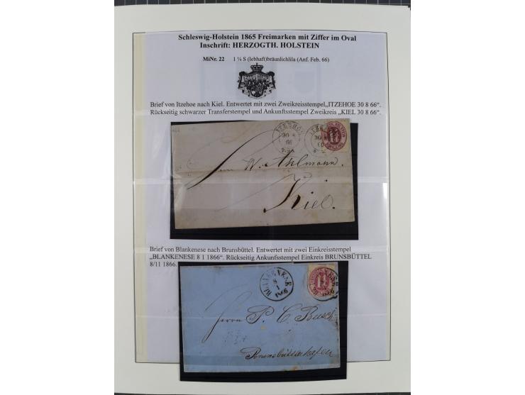1850/66, reichhaltige gestempelte Sammlung und 26 Briefe und Posteinlieferungsscheine, dabei Mi.-Nr. 1a und 2b gestempelt, 1a