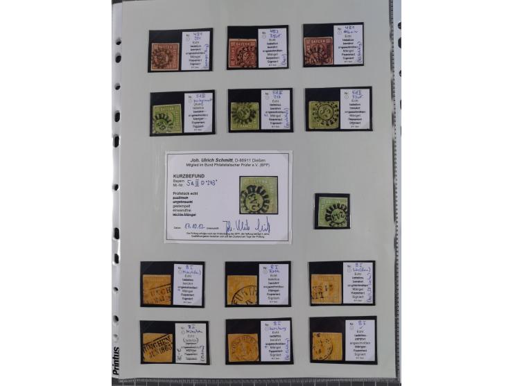 1849/70 (ca.), meist gestempelte kleine Partie im Ordner, überwiegend Bayern mit u.a. 1 IIa, 4 I/III, 8II, Wappen-Brief in di