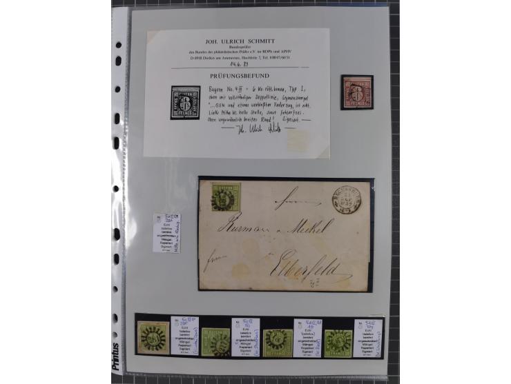 1849/70 (ca.), meist gestempelte kleine Partie im Ordner, überwiegend Bayern mit u.a. 1 IIa, 4 I/III, 8II, Wappen-Brief in di