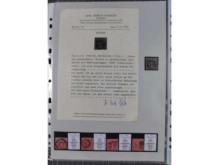 1849/70 (ca.), meist gestempelte kleine Partie im Ordner, überwiegend Bayern mit u.a. 1 IIa, 4 I/III, 8II, Wappen-Brief in di