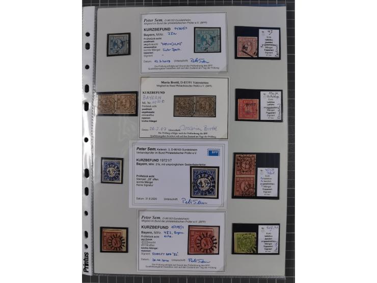 1849/70 (ca.), meist gestempelte kleine Partie im Ordner, überwiegend Bayern mit u.a. 1 IIa, 4 I/III, 8II, Wappen-Brief in di