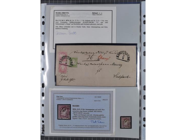 1849/70 (ca.), meist gestempelte kleine Partie im Ordner, überwiegend Bayern mit u.a. 1 IIa, 4 I/III, 8II, Wappen-Brief in di