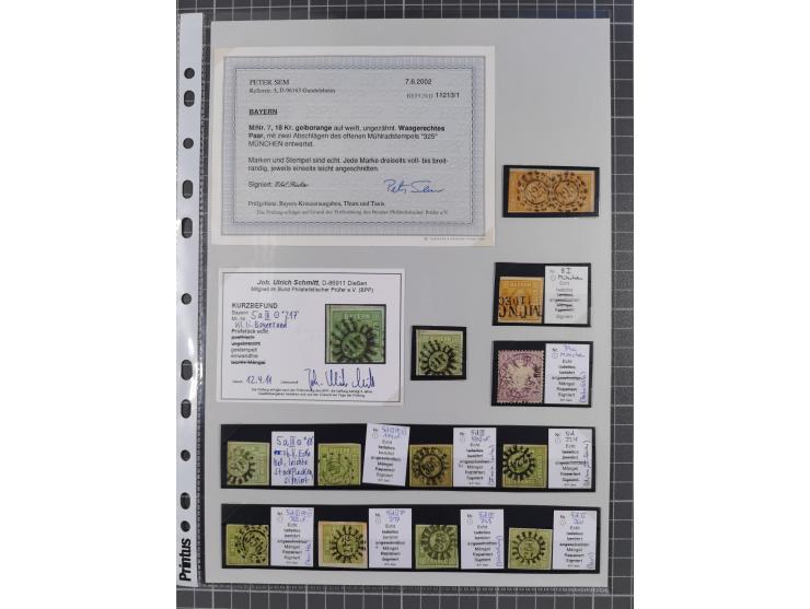 1849/70 (ca.), meist gestempelte kleine Partie im Ordner, überwiegend Bayern mit u.a. 1 IIa, 4 I/III, 8II, Wappen-Brief in di